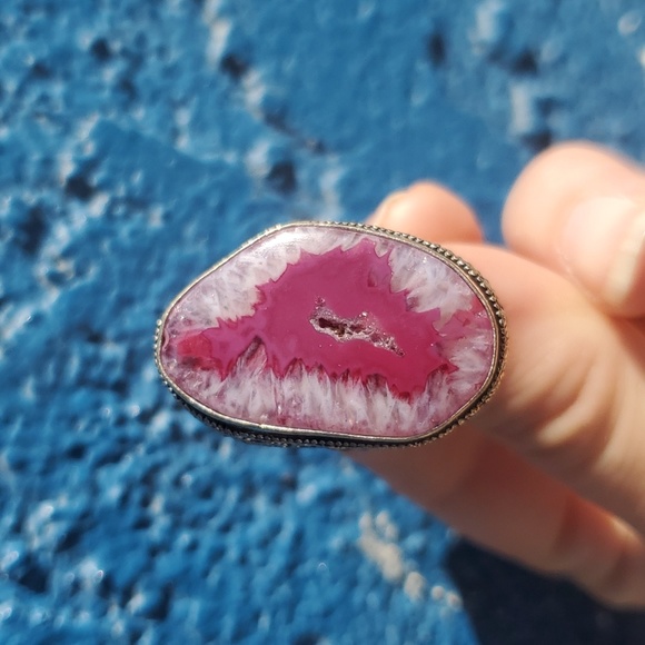 New Solar Quartz Agate Druzy 925 Silver Ring. - Picture 14 of 16